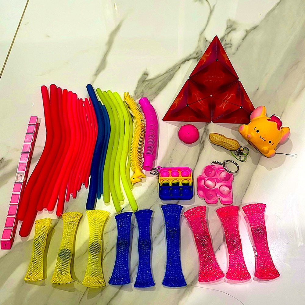 Pink blue and yellow fidget pack